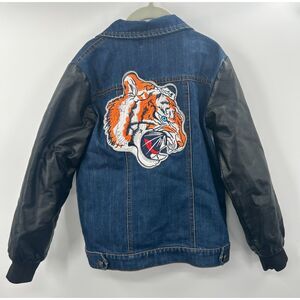 Lola & The Boys Tiger Faux Leather Jeans Jacket Patch Girls Size 10